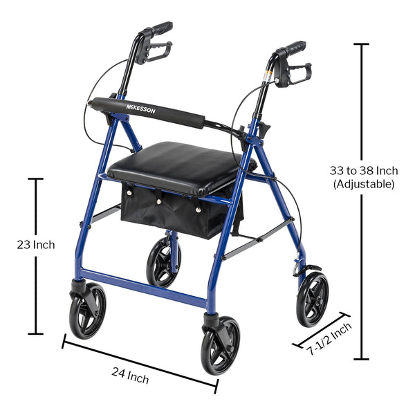 McKesson 4 Wheel Rollator Blue Adjustable Height Aluminum Frame (1205409_CS) 1/CS