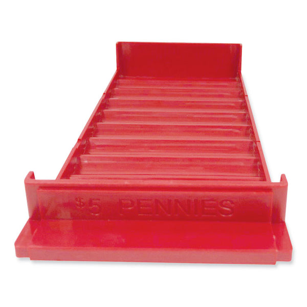 CONTROLTEK® Stackable Plastic Coin Tray, Pennies, 10 Compartments, Stackable, 3.75 x 11.5 x 1.5, Red, 2/Pack (CNK560560)