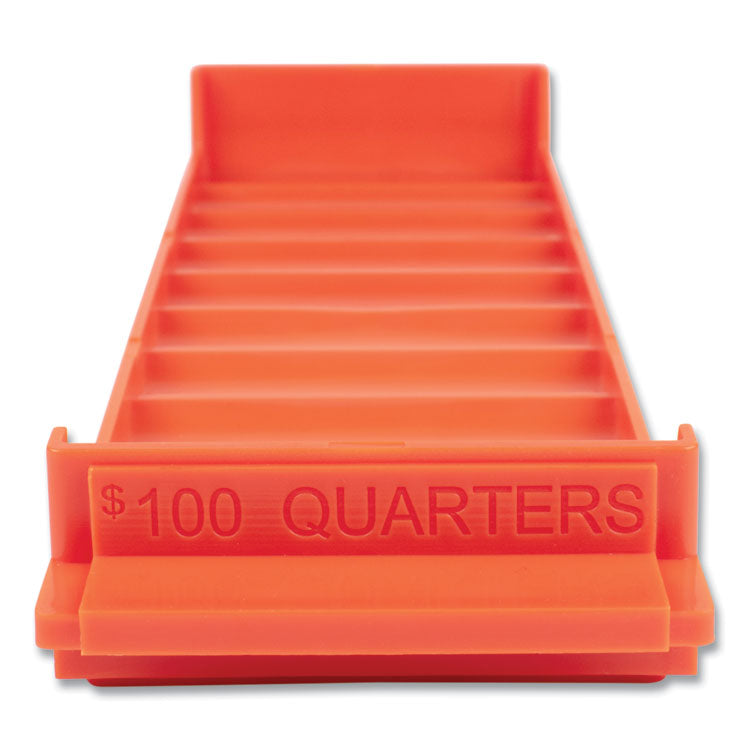 CONTROLTEK® Stackable Plastic Coin Tray, Quarters, 10 Compartments, Stackable, 3.75 x 11.5 x 1.5, Orange, 2/Pack (CNK560563)