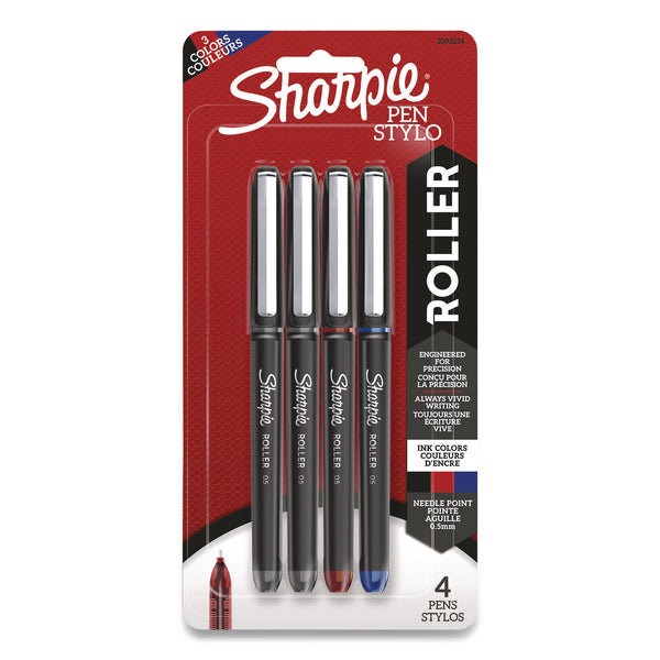 Sharpie® Roller Professional Design Rollerball Pen, Stick, Fine 0.5 mm, Assorted Ink and Barrel Colors, 4/Pack (SAN2093224) Each