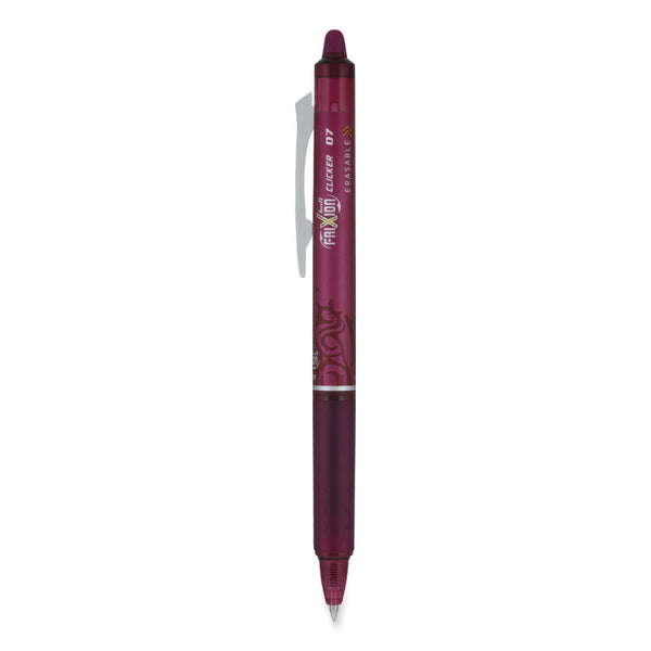 Pilot® FriXion Clicker Erasable Gel Pen, Retractable, Fine 0.7 mm, Burgundy Ink, Burgundy Barrel, Dozen (PIL15131)