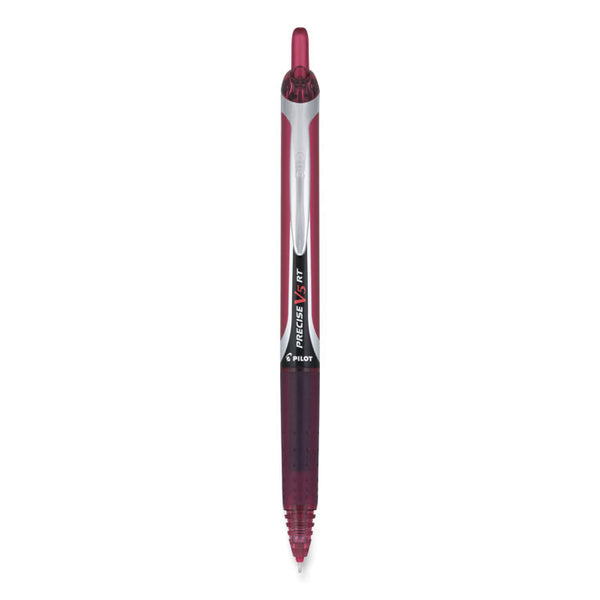 Pilot® Precise V5RT Roller Ball Pen, Retractable, Extra-Fine 0.5 mm, Burgundy Ink, Burgundy/Silver Barrel, Dozen (PIL15137)