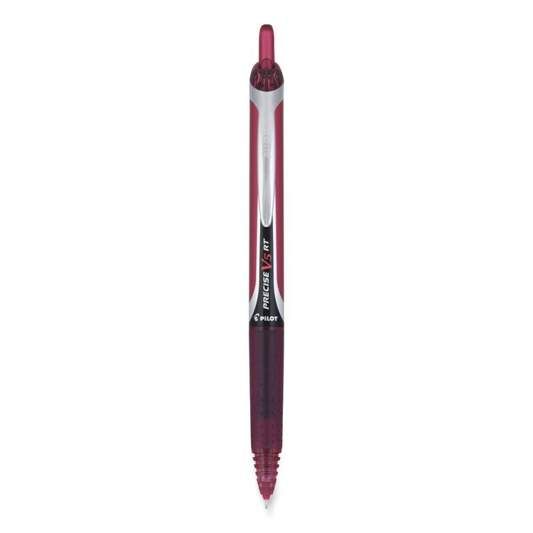 Pilot® Precise V5RT Roller Ball Pen, Retractable, Extra-Fine 0.5 mm, Burgundy Ink, Burgundy/Silver Barrel, Dozen (PIL15137)