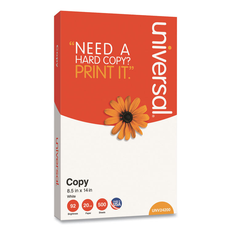 Universal® Legal Size Copy Paper, 92 Bright, 20 lb Bond Weight, 8.5 x 14, White, 500 Sheets/Ream (UNV24200RM)