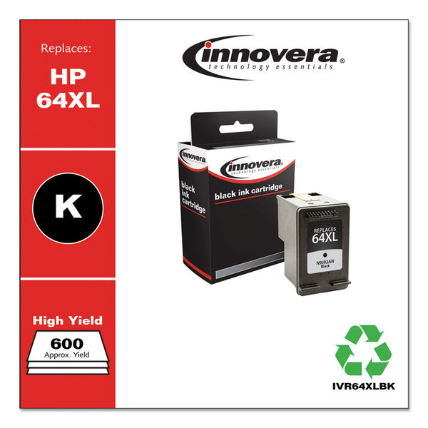 Innovera® Remanufactured Black High-Yield Ink, Replacement for 64XL (N9J92AN), 600 Page-Yield (IVR64XLBK) Each