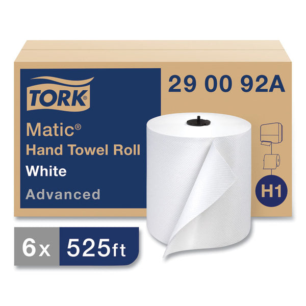 Tork® Advanced Matic Hand Towel Roll, 2-Ply, 7.7" x 525 ft, White, 643/Roll, 6 Rolls/Carton (TRK290092A)