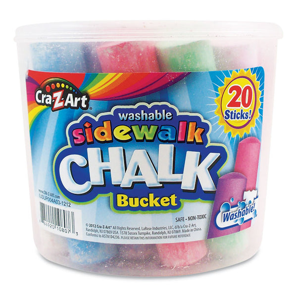 Cra-Z-Art® Washable Sidewalk Jumbo Chalk in Storage Bucket with Lid and Handle, 12.63", 20 Assorted Colors (CZA108076) Pack of 20