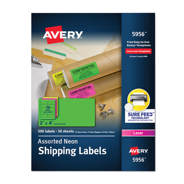 Avery® High-Visibility Permanent Laser ID Labels, 2 x 4, Neon Assorted, 500/Pack (AVE5956)