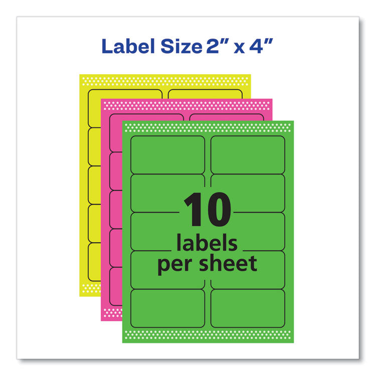 Avery® High-Visibility Permanent Laser ID Labels, 2 x 4, Neon Assorted, 1000/Box (AVE5964) Box of 1000