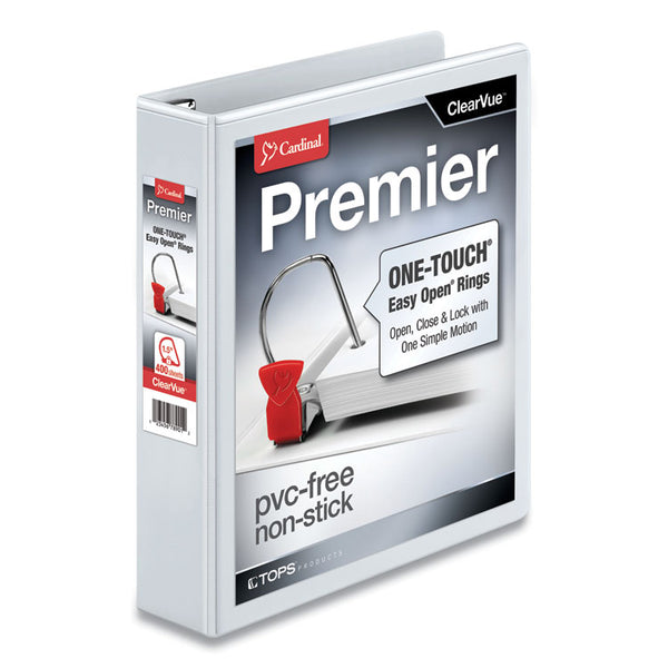 Cardinal® Premier Easy Open ClearVue Locking Slant-D Ring Binder, 3 Rings, 1.5" Capacity, 11 x 8.5, White (CRD10310) Each