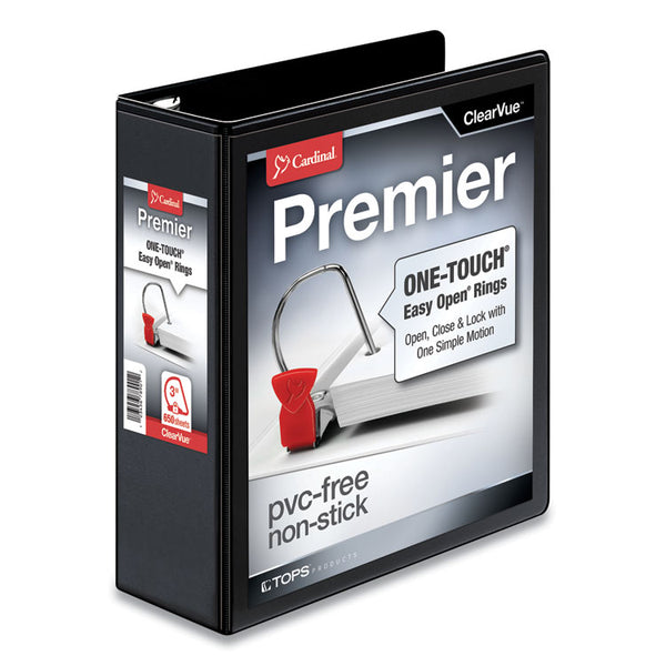 Cardinal® Premier Easy Open ClearVue Locking Slant-D Ring Binder, 3 Rings, 3" Capacity, 11 x 8.5, Black (CRD10331) Each