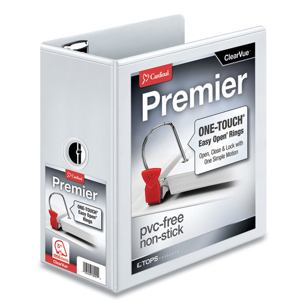 Cardinal® Premier Easy Open ClearVue Locking Slant-D Ring Binder, 3 Rings, 5" Capacity, 11 x 8.5, White (CRD10350) Each