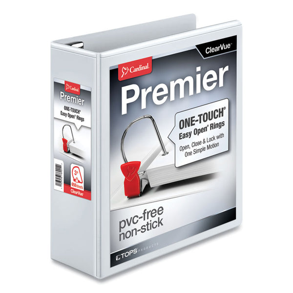 Cardinal® Premier Easy Open ClearVue Locking Slant-D Ring Binder, 3 Rings, 3" Capacity, 11 x 8.5, White (CRD10330) Each