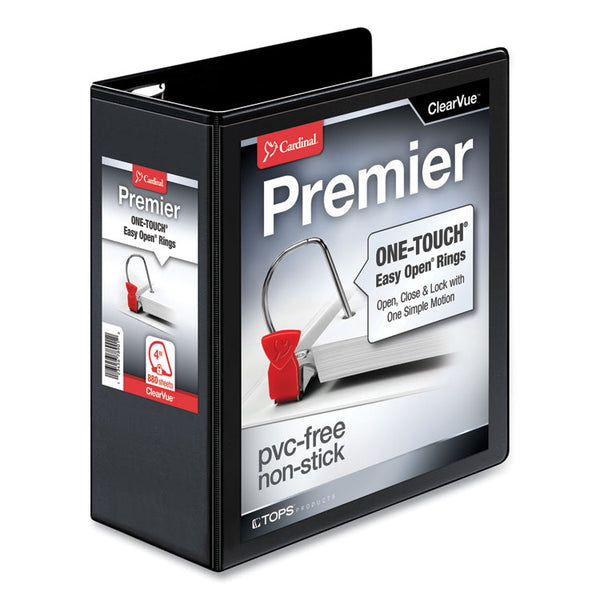 Cardinal® Premier Easy Open ClearVue Locking Slant-D Ring Binder, 3 Rings, 4" Capacity, 11 x 8.5, Black (CRD10341) Each