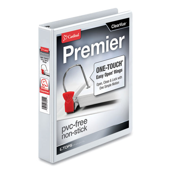 Cardinal® Premier Easy Open ClearVue Locking Slant-D Ring Binder, 3 Rings, 1" Capacity, 11 x 8.5, White (CRD10300) Each