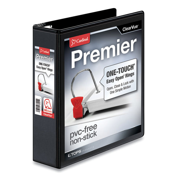 Cardinal® Premier Easy Open ClearVue Locking Slant-D Ring Binder, 3 Rings, 2" Capacity, 11 x 8.5, Black (CRD10321) Each