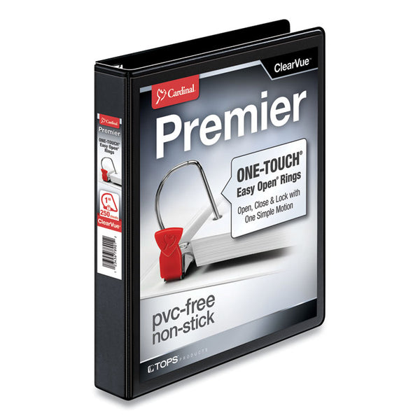 Cardinal® Premier Easy Open ClearVue Locking Slant-D Ring Binder, 3 Rings, 1" Capacity, 11 x 8.5, Black (CRD10301) Each