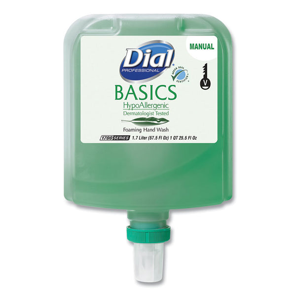 Dial® Professional Basics Hypoallergenic Foaming Hand Wash Refill for Dial 1700 V Dispenser, Honeysuckle, 1.7 L, 3/Carton (DIA19729CT)