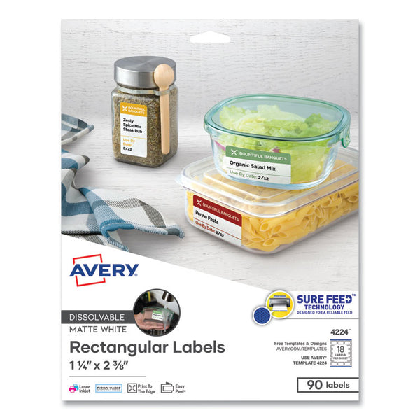 Avery® White Dissolvable Labels w/ Sure Feed, 1.25 x 2.38, White, 90/PK (AVE4224)