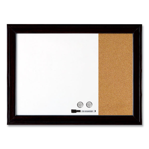 Quartet® Home Decor Magnetic Combo Dry Erase Board with Cork Board on Side, 23 x 17, Tan/White Surface, Black Wood Frame (QRT79283)