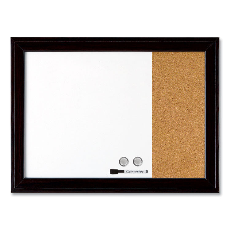 Quartet® Home Decor Magnetic Combo Dry Erase Board with Cork Board on Side, 23 x 17, Tan/White Surface, Black Wood Frame (QRT79283) Each
