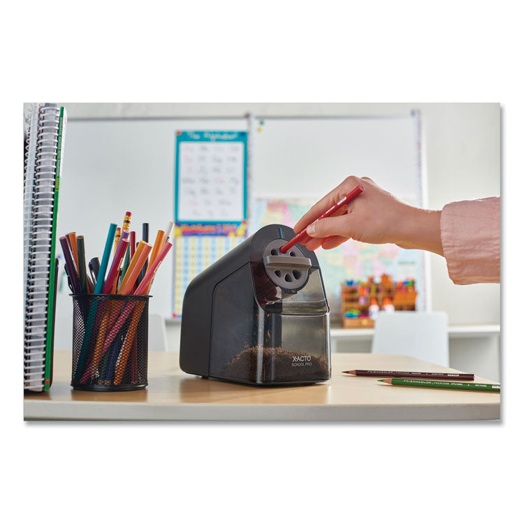 X-ACTO® Model 1670 School Pro Classroom Electric Pencil Sharpener, AC-Powered, 4 x 7.5 x 7.5, Black/Gray/Smoke (EPI1670X)