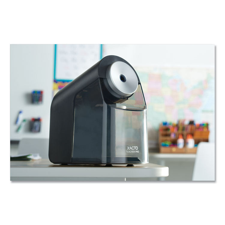 X-ACTO® Model 1675 TeacherPro Classroom Electric Pencil Sharpener, AC-Powered, 4 x 7.5 x 8, Black/Silver/Smoke (EPI1675X)