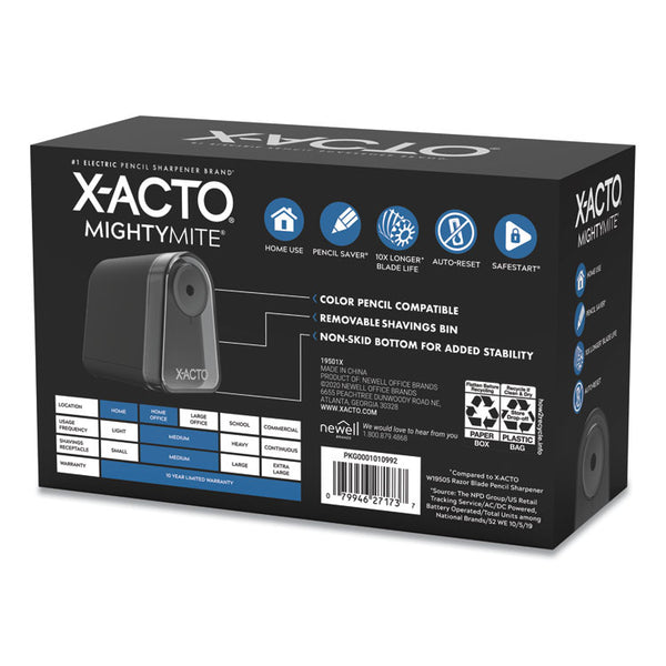 X-ACTO® Model 19501 Mighty Mite Home Office Electric Pencil Sharpener, AC-Powered, 3.5 x 5.5 x 4.5, Black/Gray/Smoke (EPI19501X)