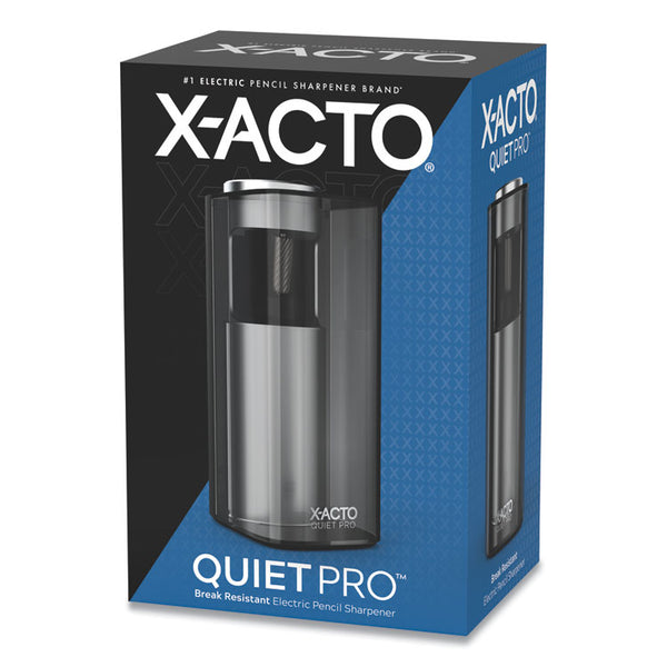 X-ACTO® Model 1612 Quiet Pro Electric Pencil Sharpener, AC-Powered, 3 x 5 x 9, Black/Silver/Smoke (EPI1612X)