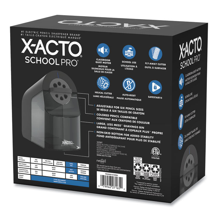 X-ACTO® Model 1670 School Pro Classroom Electric Pencil Sharpener, AC-Powered, 4 x 7.5 x 7.5, Black/Gray/Smoke (EPI1670X)