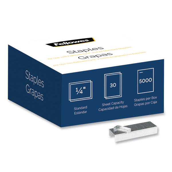 Fellowes® Standard 0.25" Full Strip Staples, 0.25" Leg, 0.5" Crown, Steel, 5,000/Pack (FEL5009501)