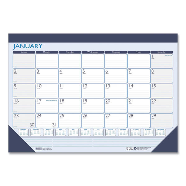 House of Doolittle™ Recycled Contempo Desk Pad Calendar, 22 x 17, White/Blue Sheets, Blue Binding, Blue Corners, 12-Month (Jan to Dec): 2026 (HOD151) Each