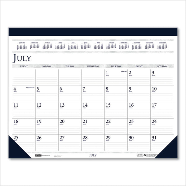 House of Doolittle™ Recycled Academic Desk Pad Calendar, 22 x 17, White/Blue Sheets, Blue Binding/Corners, 14-Month: July 2025 to Aug 2026 (HOD155HD) Each