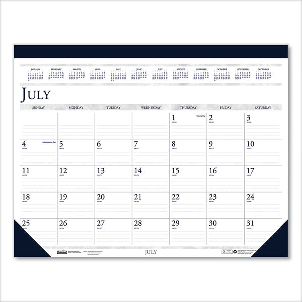 House of Doolittle™ Recycled Academic Desk Pad Calendar, 18.5 x 13, White/Blue Sheets, Blue Binding/Corners, 14-Month: July 2025 to Aug 2026 (HOD1556) Each