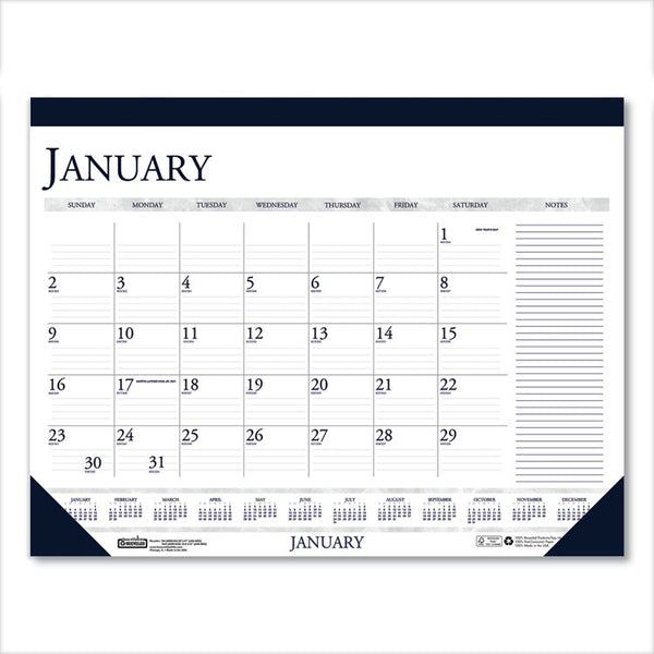 House of Doolittle™ Recycled Two-Color Monthly Desk Pad Calendar with Notes Section, 18.5 x 13, Blue Binding/Corners, 12-Month (Jan-Dec): 2026 (HOD1646) Each