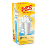 Glad® OdorShield Quick-Tie Small Trash Bags, 4 gal, 0.5 mil, 8" x 18", White, 26 Bags/Box, 6 Boxes/Carton (CLO78812)