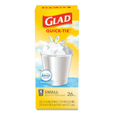 Glad® OdorShield Quick-Tie Small Trash Bags, 4 gal, 0.5 mil, 8" x 18", White, 26 Bags/Box, 6 Boxes/Carton (CLO78812)