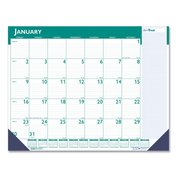 House of Doolittle Express Track Monthly Desk Pad Calendar, 22 x 17, White/Teal Sheets, Teal Binding, 13-Month: January 2026 to January 2027 (HOD148) Each