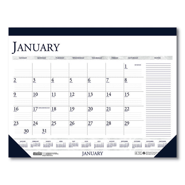 House of Doolittle™ Recycled Two-Color Monthly Desk Pad Calendar with Notes Section, 22 x 17, Blue Binding/Corners, 12-Month (Jan-Dec): 2026 (HOD164) Each