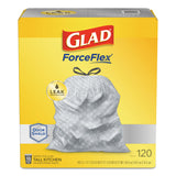 Glad® ForceFlex Kitchen Drawstring Trash Bags, 13 gal, 23.75" x 25.4", White, 120/Box (CLO79158) Box of 120