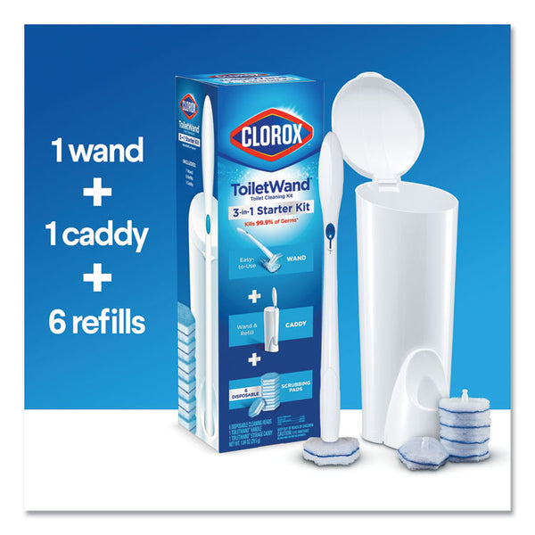 Clorox® ToiletWand Disposable Toilet Cleaning System: Handle, Caddy and Refills, White, 6/Carton (CLO03191CT)