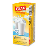 Glad® OdorShield Quick-Tie Small Trash Bags, 4 gal, 0.5 mil, 8" x 18", White, 26 Bags/Box, 6 Boxes/Carton (CLO78812)