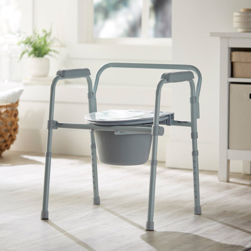 McKesson 3-in-1 Commode Chair Fixed Arms Steel Frame Back Bar 13-1/2 Inch Seat Width 350 lbs. Weight Capacity (1088075_CS) 1/CS