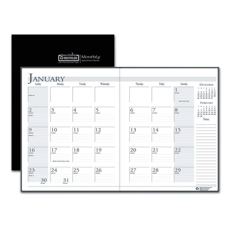 House of Doolittle™ Recycled Ruled 14-Month Planner with Leatherette Cover, 10 x 7, Black Cover, 14-Month: Dec 2025 to Jan 2027 (HOD260602) Each