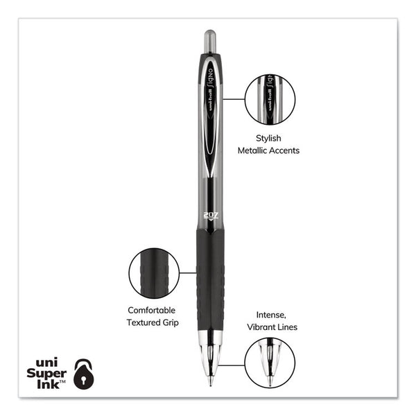 uniball® Signo 207 Gel Pen, Retractable, Medium 0.7 mm, Black Ink, Clear/Black Barrel, 8/Pack (UBC1756584) Pack of 8