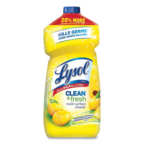 LYSOL® Brand Clean and Fresh Multi-Surface Cleaner, Sparkling Lemon and Sunflower Essence, 48 oz Bottle, 9/Carton (RAC89962CT)