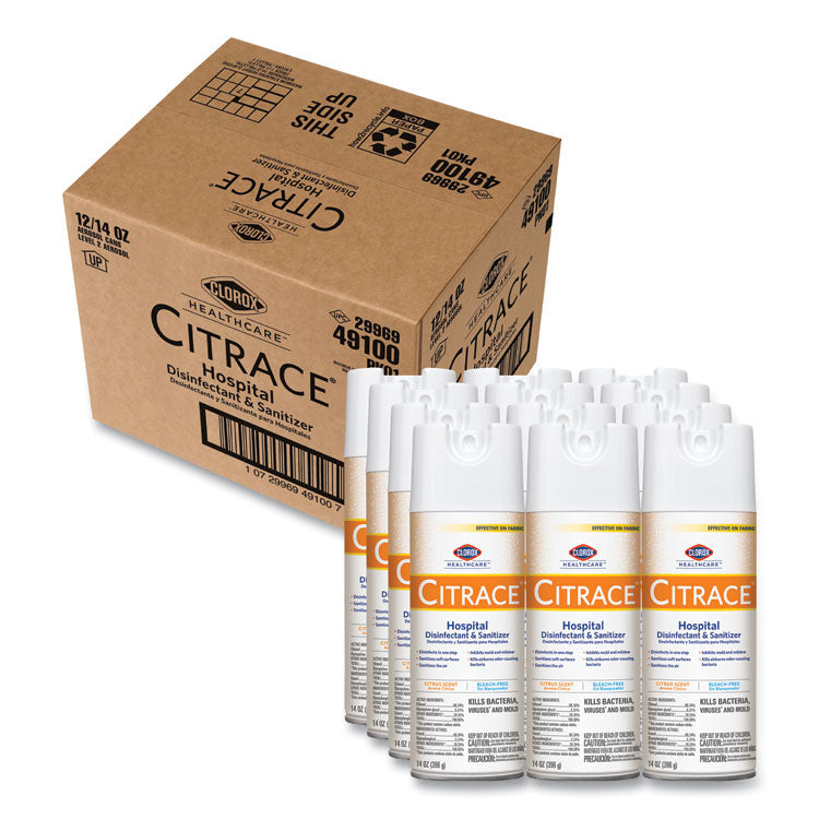 Clorox Healthcare® Citrace Hospital Disinfectant and Deodorizer, Citrus, 14 oz Aerosol Spray, 12/Carton (CLO49100) Case of 12