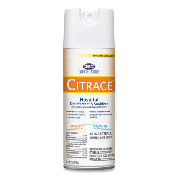 Clorox Healthcare® Citrace Hospital Disinfectant and Deodorizer, Citrus, 14 oz Aerosol Spray, 12/Carton (CLO49100)