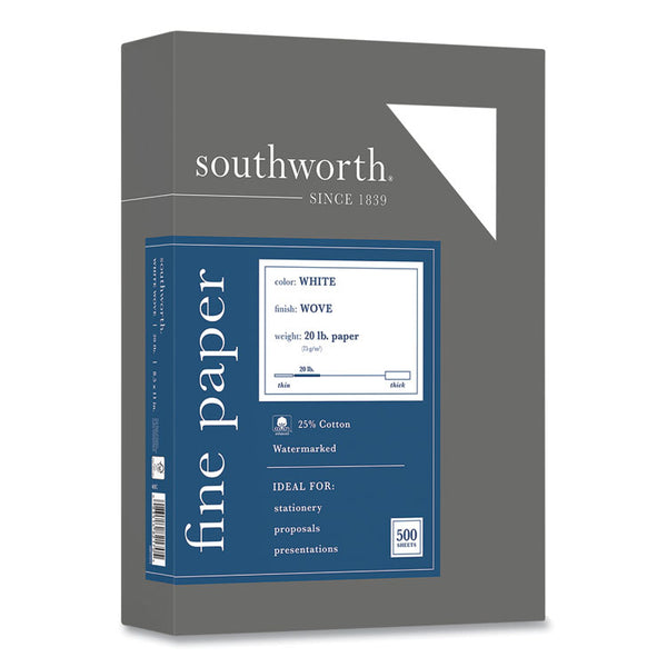 Southworth® 25% Cotton Business Paper, 95 Bright, 20 lb Bond Weight, 8.5 x 11, White, 500 Sheets/Ream (SOU403C)