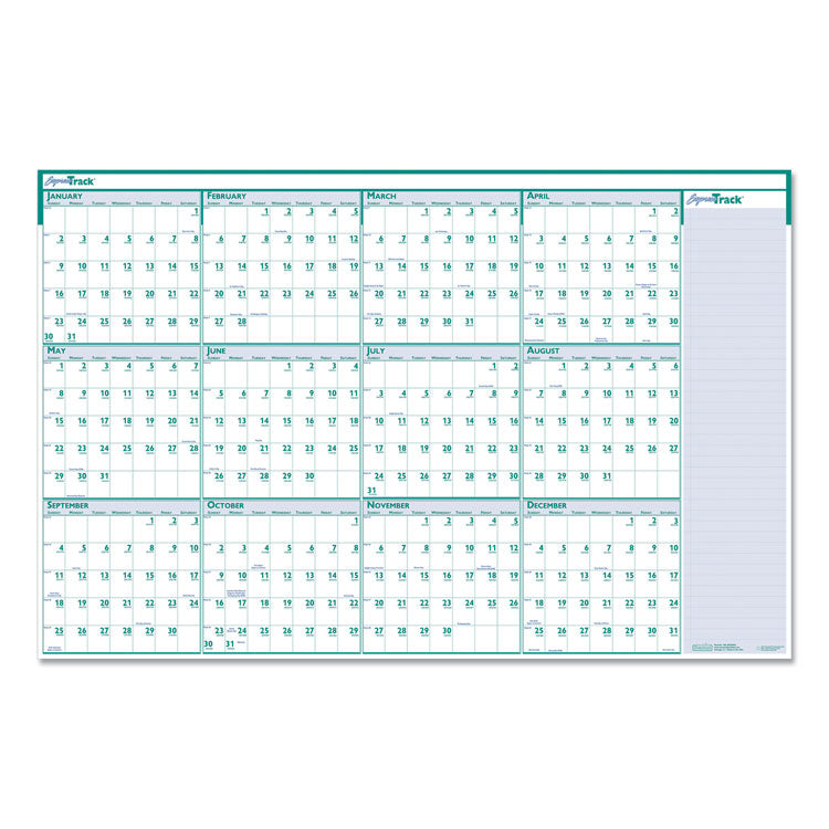 House of Doolittle™ Express Track Recycled Reversible/Erasable Yearly Wall Calendar, 24 x 37, White/Teal Sheets, 12-Month (Jan to Dec): 2024 (HOD392)